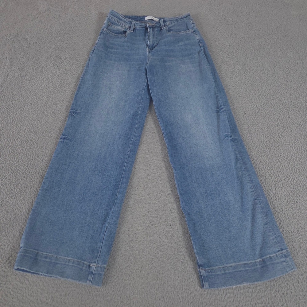 Flying Monkey Jeans Womens 29 Blue High Rise Trouser Hem Wide Leg Stretch Denim